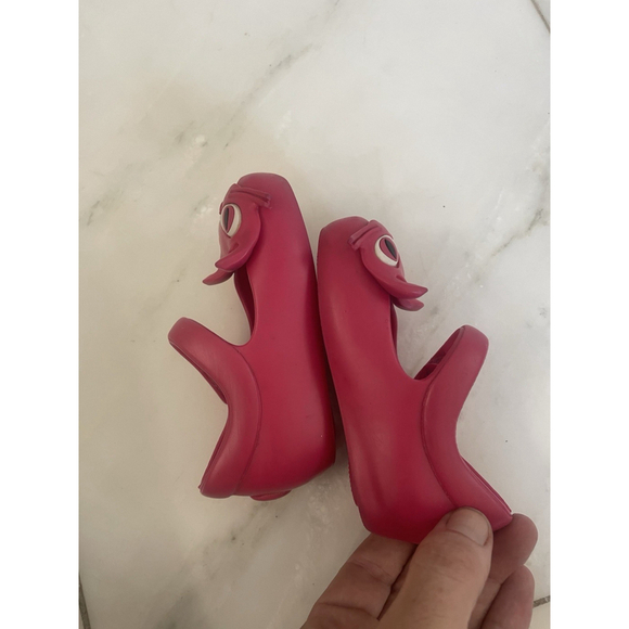 Mini Melissa Hot Pink Kitty Cat Toddler Size 5 Rubber Mary Jane Shoes - Picture 5 of 7